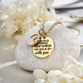 Golden Faith necklace with shell inlay and engraved motivational scripture charm on pebbles - Gold (I Will Be)