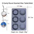 Graue 6-Loch Silikonform für runde Duftwachsplatten mit Maßangaben für DIY Kerzen - Runde Kombination (6 Löcher)