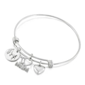 Pulsera MOM ajustable de acero inoxidable plateado con dijes de corazón y familia - Color Acero (KB148245-Z)