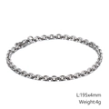 Detailed view of silver stainless steel rolo chain bracelet with 195mm length and 4mm width - 4mm Rolo Chain Style (KB126641-Z)