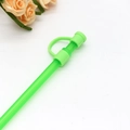 Reusable green silicone dustproof straw cover cap for beverage protection - Green