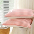 Set of two pink and white checkered cotton pillow towels with breathable gauze fabric - Regular/1 Piece / Pink Grid