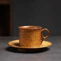 Japanese retro brown ceramic coffee cup set with unique woven texture design - 248-small-cloth Bag Pattern Coffee Mug + Saucer (brown) 130ml / Universal