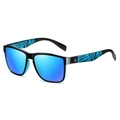 Gafas de sol deportivas para hombre con montura negra y lentes de espejo azul - Montura Negra / Lentes de Espejo Azules / Patillas con Patrón Azul (G3)
