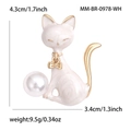 Broche de gato en esmalte creativo con perla y lazo dorado, altura de 4,3 cm - Blanco