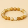 Elastic beaded bracelet with yellow and creamy white natural tiger eye and agate stones - Old Yellow Jade / 4mm