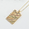 Macro shot of rectangular gold pendant with wavy multi-color cubic zirconia inlay - Colorful Zirconia (XL2994-5)