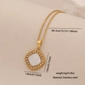 Golden stainless steel necklace with shell heart pendant and zircon frame - Rounded Square Style