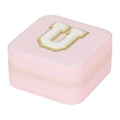 Pink portable travel jewelry box with textured leather and plush letter U design - Letter U (No Mirror) (FS61) / 10x10x5cm