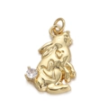 Close-up of golden bunny pendant featuring heart patterns and sparkling zircon tail inlay - Gold Rabbit Design Zircon Pendant