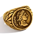 Anello Cesare rétro in acciaio inossidabile placcato oro 18K stile romano vintage - US 9 / Ritratto di Cesare Oro