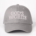 Dark grey baseball cap featuring white God's Favorite embroidery and adjustable back strap - Adjustable / Gray