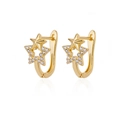 Chic 18K gold plated star huggie earrings with shimmering pavé cubic zirconia - Gold Pavé Double Star Hoop Earrings