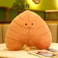 Autumn orange maple leaf plush pillow with a minimalist smiley face and leaf veins - Pink Heart