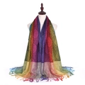 Detail of colorful paisley jacquard scarf with gradient fringe and soft woven texture - Paisley Brown