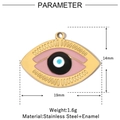 Detail view of 19mm enamel evil eye heart pendant with precise dimensions and weights - Rectangular Colorful Eye