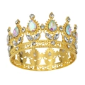 Gold Baroque wedding crown with iridescent AB crystal teardrops and heart cutouts - Gold With AB Crystal Drop