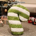 Christmas candy cane plush pillow with green and white stripes in soft faux shearling - Green Candy Cane