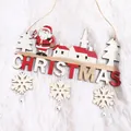 Festive wooden Christmas door hanging sign with Santa Claus and snowflake pendants - Santa Claus