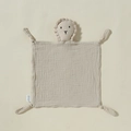Beige cotton gauze baby security blanket with a cute lion head and knotted corners - Light Khaki (Lion)