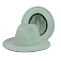 Mint green wool fedora hat with flat brim and classic crown for all seasons - Thickened Hardened Cyan Green