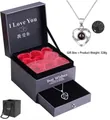 Silver heart projection necklace in premium double-layer rose gift box set - White Gold Heart Necklace and Rose Gift Box