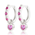 Orecchini a cuore in argento S925 con pietre rosa e zirconi cubici trasparenti - Platino-Rosa Rosso
