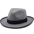 Cappello fedora in feltro grigio con nastro nero e bordo rifinito stile cowboy - M (56-58cm) / Grigio chiaro