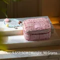 Mini-Schmuckkästchen aus rosa Tweed mit bunter Perlenkette und Metallreißverschluss - Groß Rosa (Tweed mit Anhänger)