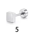 Minimalist silver square stainless steel geometric stud earring with secure screw back - Square & Round Plate Style / 1 Piece / Steel