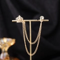 Vintage golden baroque crown brooch with cascading crystal chain tassels for men - Gold