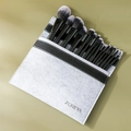 Professional 15pcs makeup brush set with black handles and grey felt storage pouch - 15Pcs Black Set With Logo