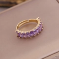 Elegant 18K gold open ring with rectangle purple cubic zirconia in 45-degree view - Adjustable Open / Purple