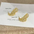 French vintage gold hollow teardrop earrings with crystals and silver needle studs - Gold (925 Sterling Silver Earring Post)