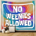 Dettaglio di arazzo bohémien con onde colorate e lo slogan No Weenies Allowed - 73X95CM/Tessuto Spazzolato / Vortice Colorato