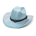 Dettaglio cappello da cowboy celeste metallizzato con fascia marrone e borchie tonde - M(56-58cm) / Celeste