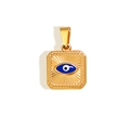 Macro view of gold square evil eye pendant with blue inlay and textured border - WHUBI05-Gold-Square Evil Eye