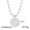 Silver St. Benedict medal pendant with stainless steel ball chain, 25mm diameter coin - Steel Necklace (KN234450-Z)