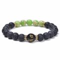 Bracciale buddista con pietre laviche nere e accenti di pietre preziose verdi - Stile Agata Verde Pietra Lavica (Style-04)