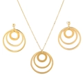 Minimalist gold titanium steel jewelry set with triple interlocking circle pendants - Stud Earrings Style (KS137900-Z)