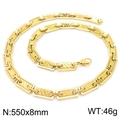 550mm gold rectangular link chain necklace in stainless steel with lobster clasp - Gold Diagonal Pattern Rectangular Chain 550x8mm (KN228527-Z)