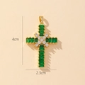 Gold-plated cross pendant with green stones and white crystal, size 4cm x 2.3cm - Style I-Green Rectangular Zirconia Cross