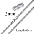 Silver 3mm twist rope chain necklace made of stainless steel with 60cm length - 3mm/60cm / Silver