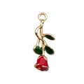 3D rose flower pendant with red enamel and golden finish for DIY jewelry - 3D Rose Charm 27x10mm (19016)