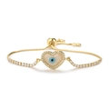 Pulsera de corazón y ojo turco bañada en oro con circonitas y cierre deslizante ajustable - Estilo Ojo Turco Corazón (CB0301CX)