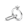 Polished silver self love engraved ring with nested double loops and round gemstone - LJQ27-Self Love Solitaire Ring Charm-Silver