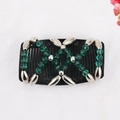Magic hair comb accessory with green beads and silver metal details on black base - Silver + Green