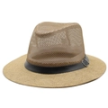 Herren Strohhut mit atmungsaktiver Krone und schwarzem Band auf weißem Hintergrund - M (56-58cm) / Khaki