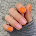French orange press-on nails with heart patterns and solid color glossy finish - Orange French Heart Style (JP1493)