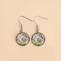 Artistic Van Gogh style drop earrings featuring vintage circular illustration and silver hooks - Van Gogh-Sunflowers